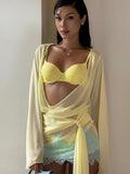 Zweiteiliges Set mit transparentem Kleid und Jacquard-Patchwork – Farbe Gelb